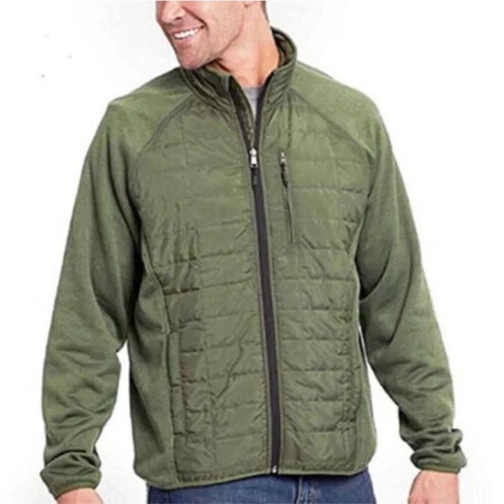 Men's Large OrvisFull Zip Jacket Dark Sage Green Mixed Media Quilted NWT